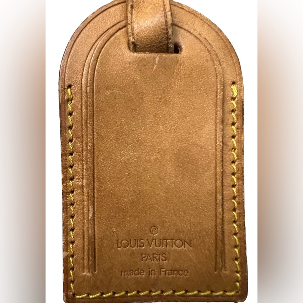 Vintage Louis Vuitton Vachetta Luggage Tag w/ Keepall Strap Holder - Picture 2 of 4